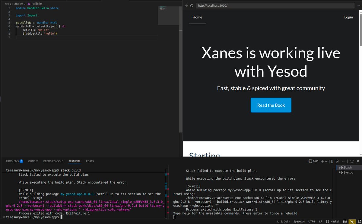 Xanes_007's tweet photo. Day 43 on the  Yesod sidequest

Tried adding a simple route and the compiler straight up refused to build because i hadn't handled authorization for it. didn't even get to write logic, still struggling with it, will just leave it i have exams to prepare for

#learninghaskell https://t.co/zL7gnIjxYN