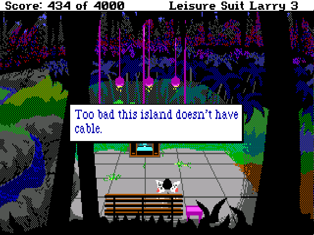 SierraOnLineUni's tweet image. 📺

🏝️

Leisure Suit Larry 3: Passionate Patti in Pursuit of the Pulsating Pectorals (1989)

#CableTv #Island #Newspaper #LeisureSuitLarry #SierraOnLine #SierraGames #Sierra #AdventureGame #PointAndClick #RetroGaming #RetroGames #RetroGamer #PcGaming #PcGames #DOSGaming #90s