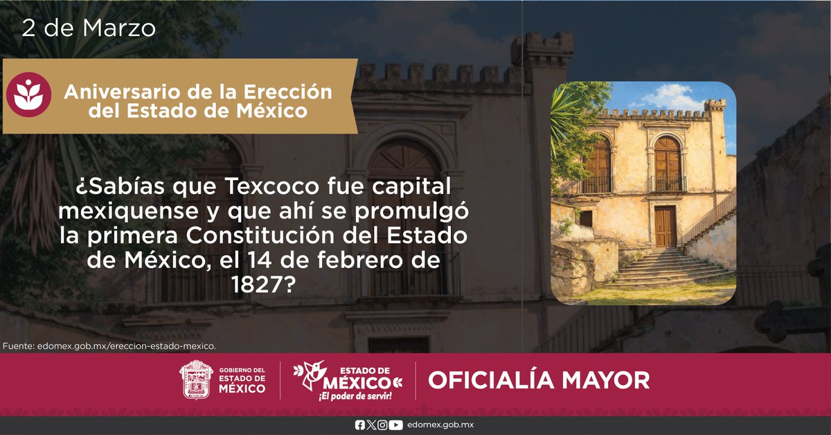 Hoy conmemoramos el Aniversario de la Erección del #EdoMéx, tierra de historia, identidad y grandeza.
Valoramos el esfuerzo, compromiso y vocación de cada mexiquense que, construye un mejor presente y un futuro más justo para todas y todos.
#OficialíaMayorEdoMéx #ComunidadIPSP