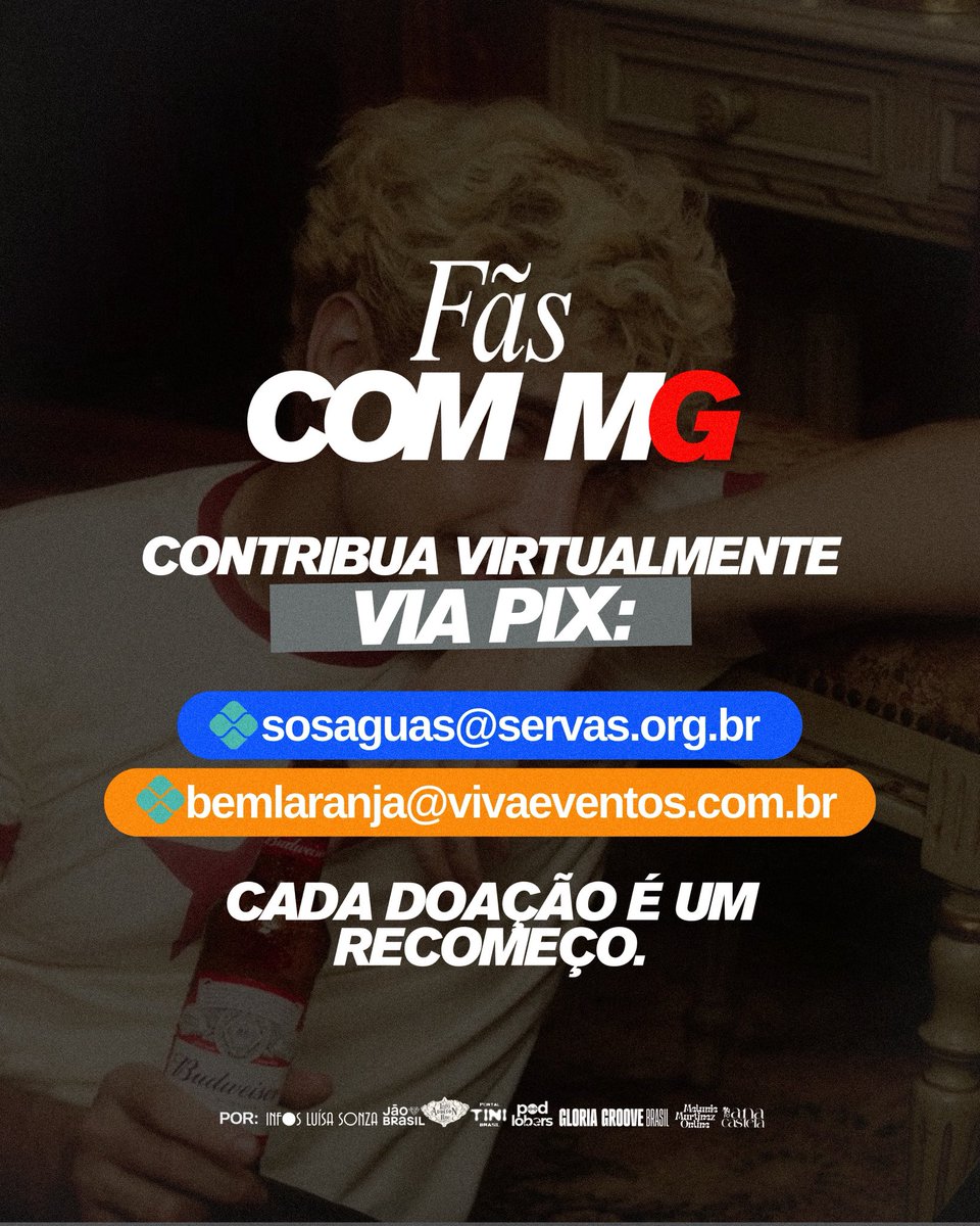 FÃS COM MG
Nós do Jão Brasil nos unimos a outros portais de fãs para mobilizar ajuda às vítimas das enchentes em Juiz de Fora (MG).

Estamos usando nossa voz, nosso alcance e nossa união para fazer a diferença.

Se puder, doe. Se não puder, compartilhe.
Toda ajuda importa.