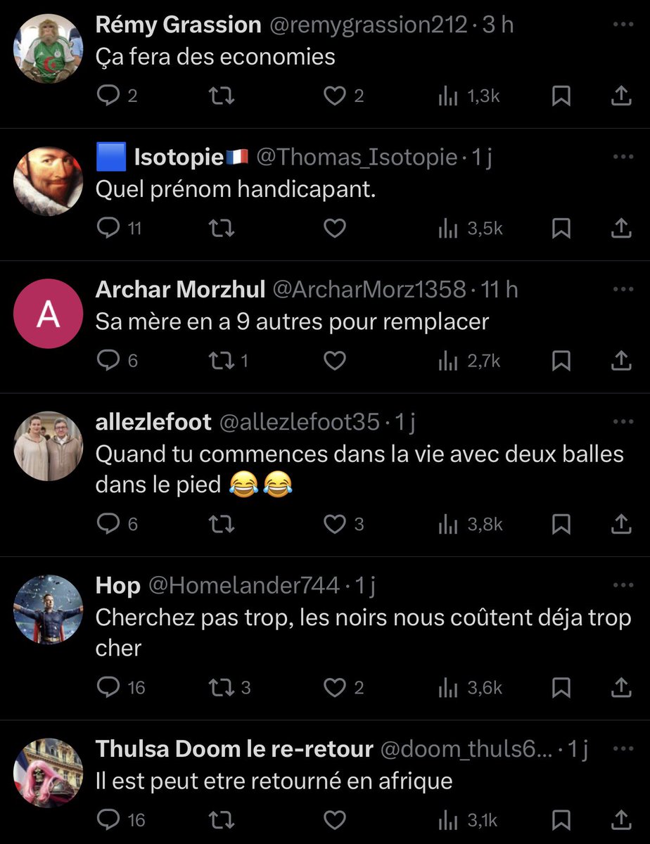 🚨🇫🇷 Sous le post du <a href="/leparisien_93/">Le Parisien | 93</a> concernant la disparition du petit Madoua, âgé de 4 ans et porté disparu depuis 3 jours, plusieurs commentaires à caractère raciste ont été publiés.

Parmi eux :

« Cherchez pas trop, les noirs nous coûtent déjà trop cher »

« Ça fera des