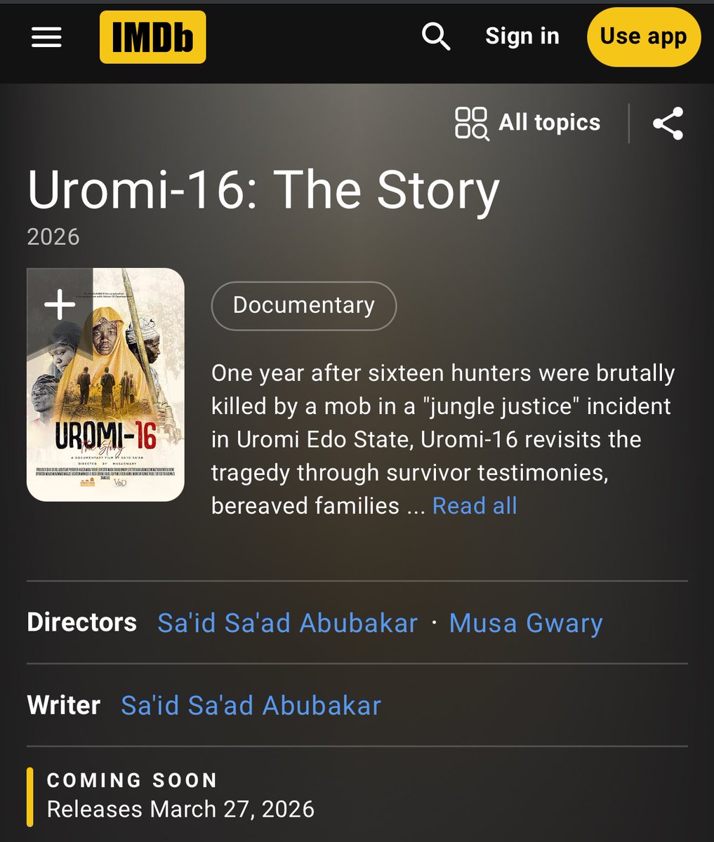 Add us to you watchlist.

imdb.com/title/tt402491…

cc: <a href="/MusaGwary/">Musa Gwary</a>