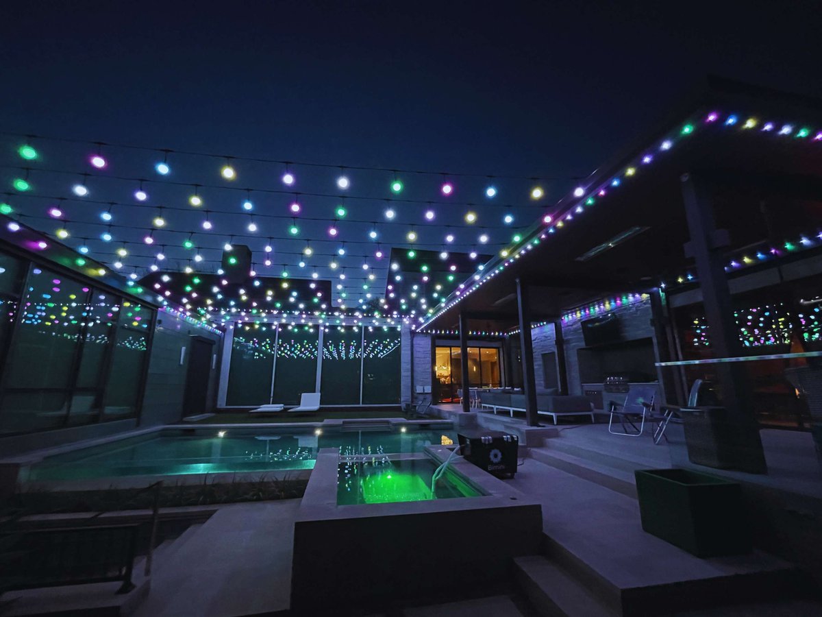 JF_Lighting's tweet photo. The JellyFish Patio Lights have a special ability to amplify any outdoor space. Just check out this most recent installation in Austin! Prepare your outdoor oasis for the upcoming season with color-changing patio lights and get a free quote at the link in bio! https://t.co/wKCmMbSZjE