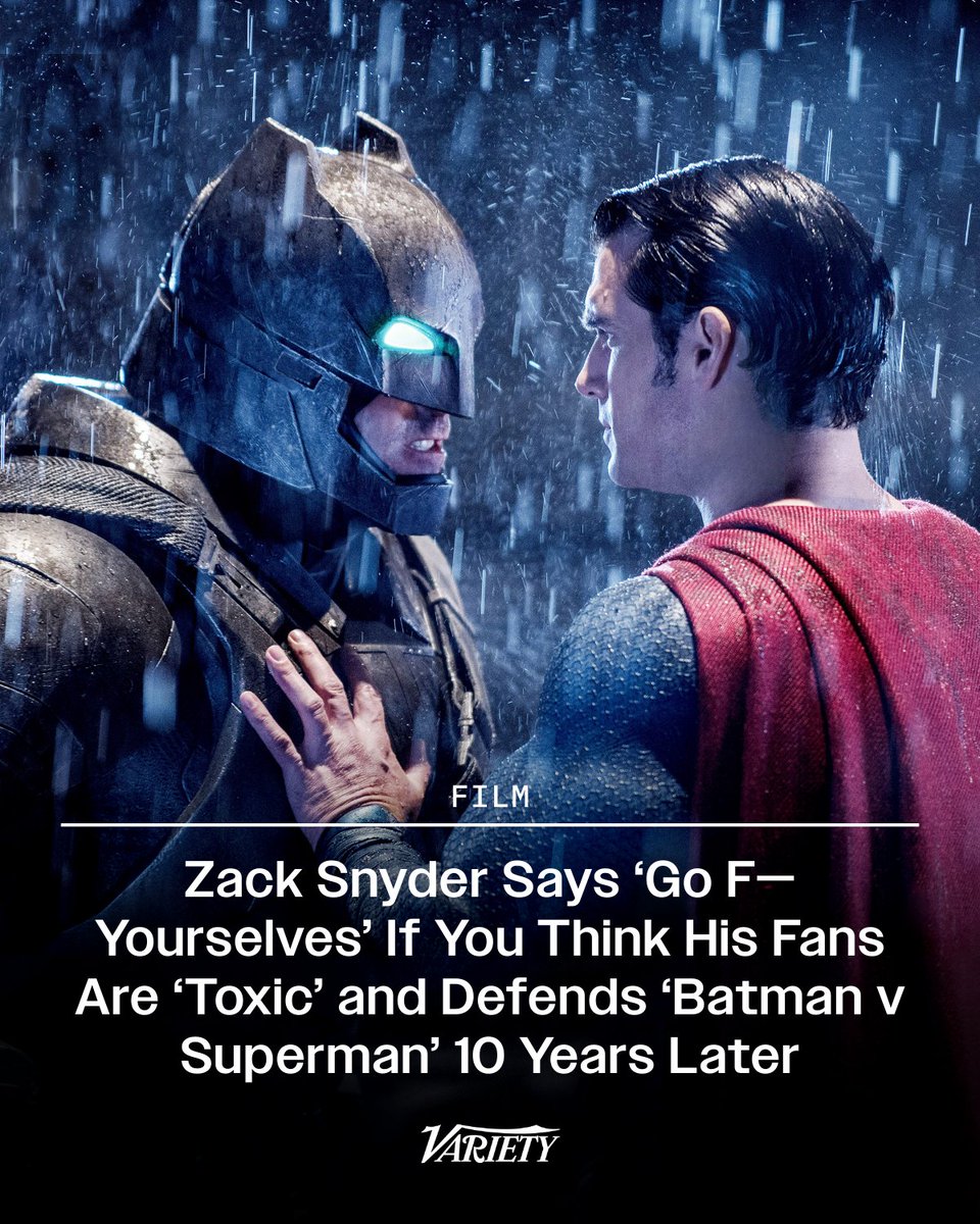 Zack Snyder says "go f*ck yourselves" if you think his fans are toxic and defends "Batman v Superman: Dawn of Justice" as it turns 10 years old.

“My 100% honest reaction to ‘BvS’ and how it’s received in the world is… Do you really want a movie that’s had all the edges shaved