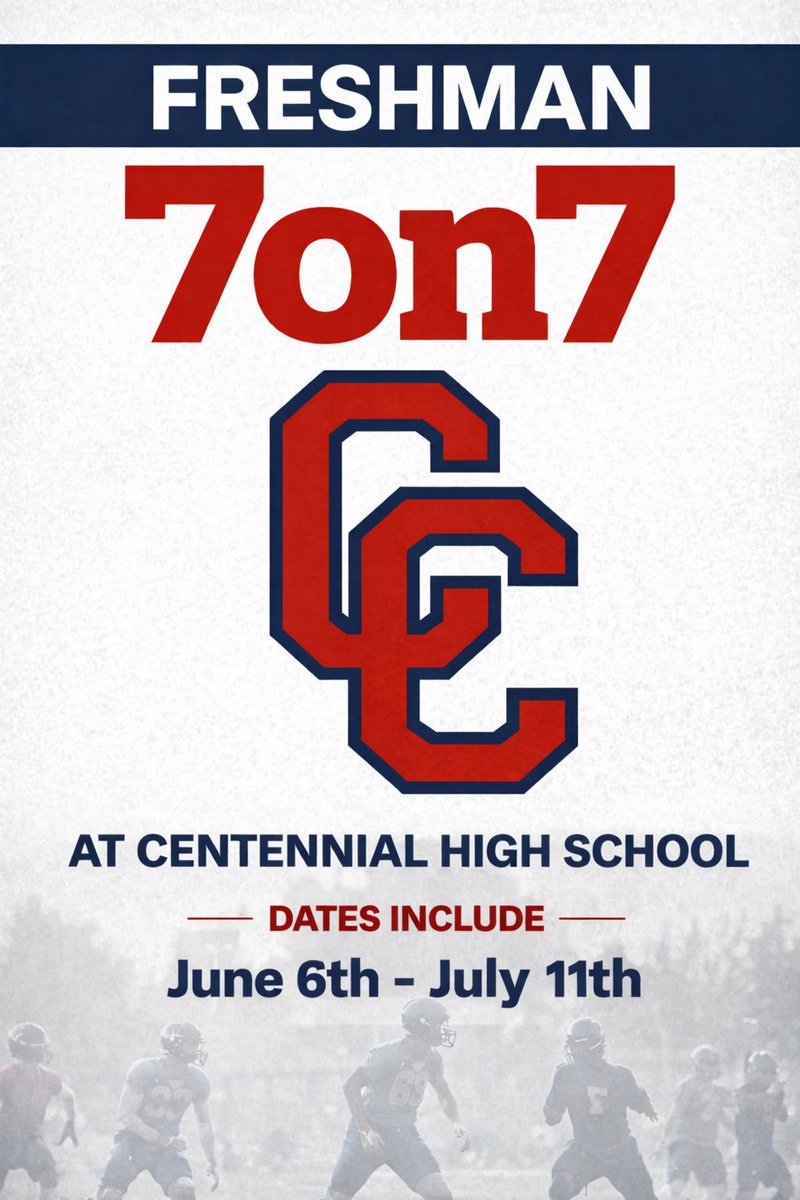 CoachParker02's tweet photo. Coach’s, we will be hosting a FRESHMAN 7on7 this summer at centennial ! Want to build something great on the westside for the incoming guys. 
For more details please DM me. 🔵🔴 https://t.co/kv2YlvtM8x