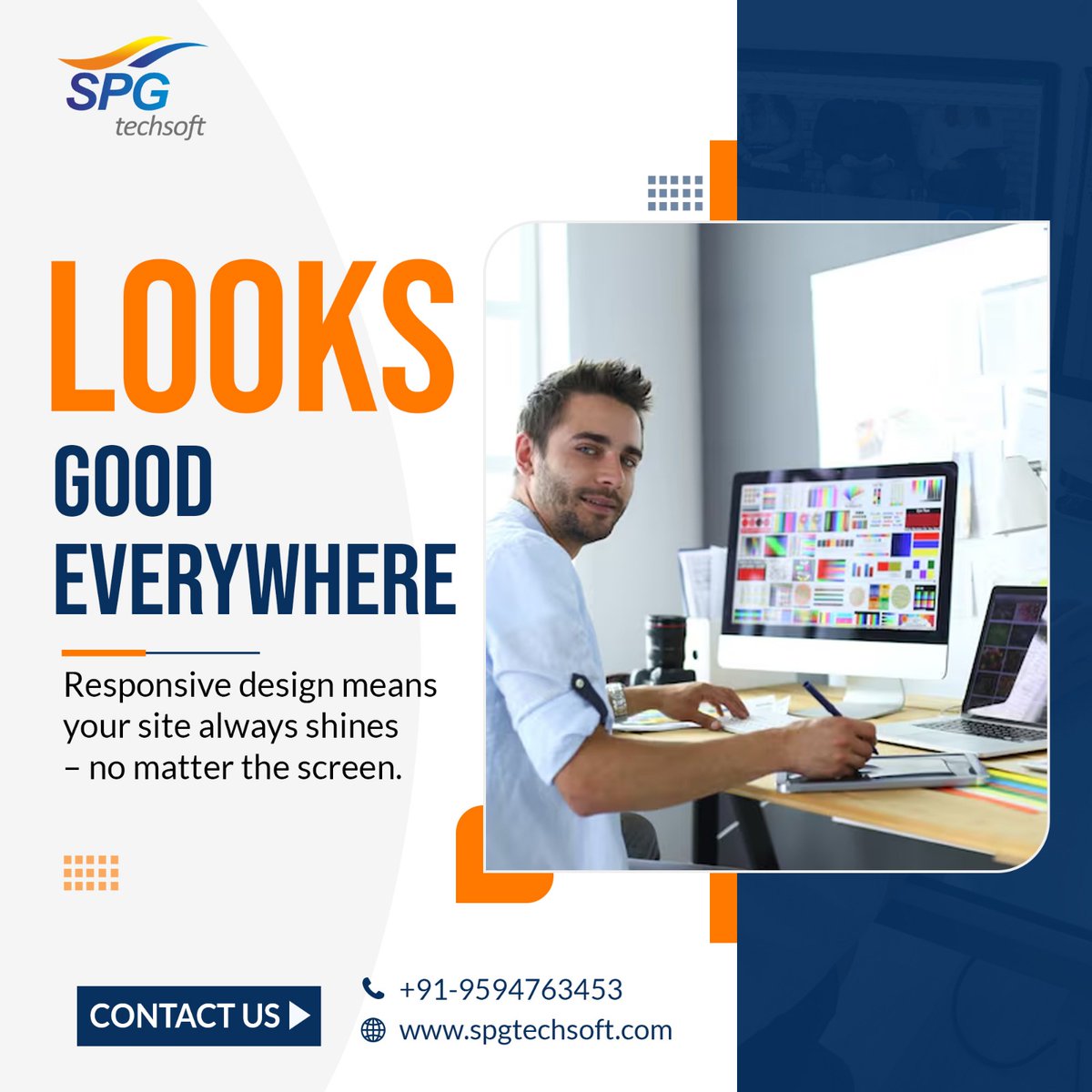 SPGTechSoft's tweet photo. Looks Good Everywhere
Responsive design means your site always shines – no matter the screen.

Visit @ https://t.co/SvyLY9vGtw

#spgtechsoft #webdesign #webappdevelopment #ResponsiveDesign https://t.co/E9tYLBmZcj