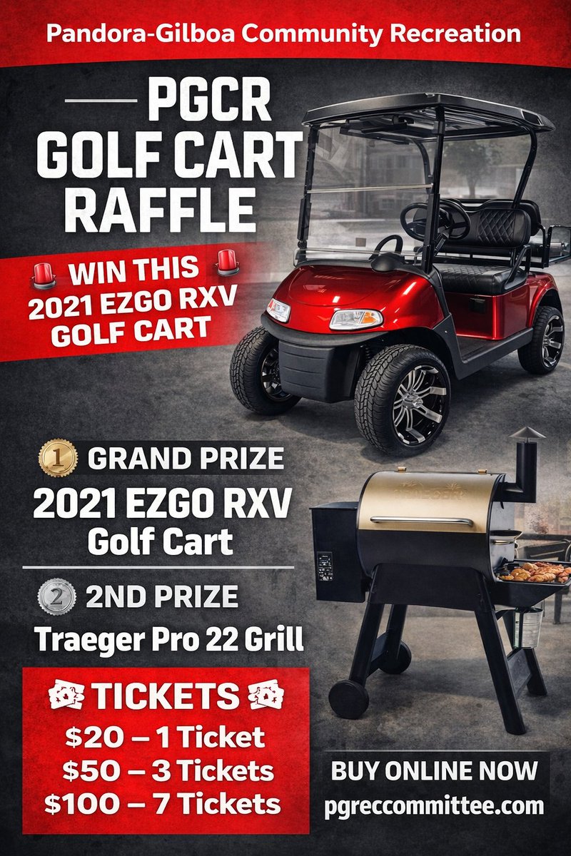 pgreccommittee's tweet photo. 🚨 WIN A 2021 EZGO RXV GOLF CART 🚨

PGCR is giving you the chance to cruise home in this 🔥 ride — plus a Traeger Pro 22 Grill (2nd prize)
🎟 $20 = 1
🎟 $50 = 3
🎟 $100 = 7
Buy now 👉 https://t.co/JuDXhFqnHp
Support local youth. Win BIG. 🚀

#PGCR #GolfCart #SupportLocal #WinBig https://t.co/aPMnq2MxRp