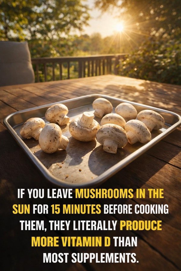 Mushrooms are unique: they can make Vitamin D from sunlight, just like human skin. Sunlight converts their natural ergosterol into Vitamin D2, meaning even store-bought mushrooms can skyrocket in nutrients after a short sunbath. Place them on a windowsill and you’re literally