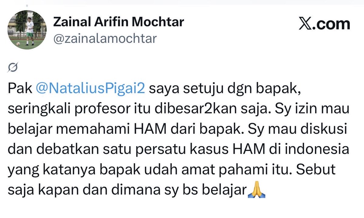 <a href="/NataliusPigai2/">NataliusPigai</a> Pak <a href="/NataliusPigai2/">NataliusPigai</a>, jika bapak punya tradisi baca yang baik, tentu bisa baca twit sy di atas. Sy bicara soal keyakinan yang dikerjakan dan perdebatan tentang kasus-kasus ham sudah bapak kuasai itu. Nah, ini tantangan diterima. Kok sekarang ajak "cerdas cermat"😂😂😂