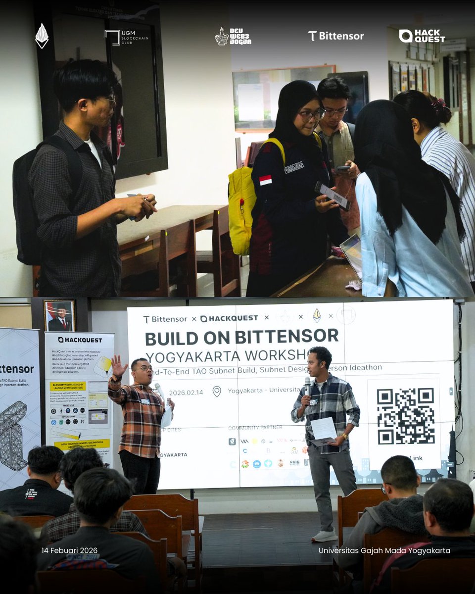 HackQuest_'s tweet photo. Build on Bittensor: Yogyakarta Workshop Recap 📸 🇮🇩

80+ students from Universitas Gadjah Mada joined us for:
🔍 Deep dive into @opentensor subnet stack
🏆 Inside look at our Bittensor Subnet Ideathon
🧑‍💻 Hands-on workshop for beginners

Thank you to everyone who built with us! https://t.co/J1cwumDkjc
