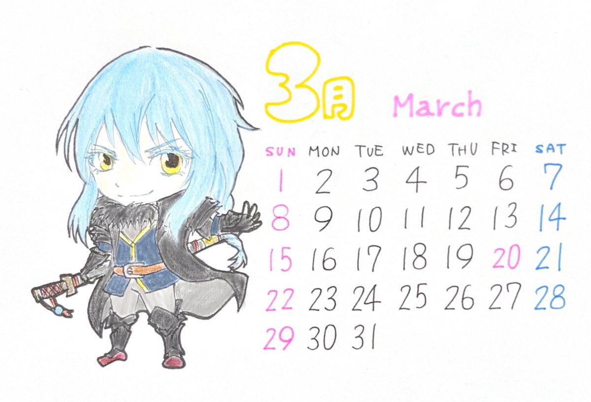 SORA04558023's tweet photo. もう明日から3月ですね( ﾟдﾟ)ﾊｯ!

少しずつ暖かくなってますが
花粉とかが酷くなってるので
みなさまお気を付けてです(*`･ω･)ゞ

SORAカレンダーは
転スラのリムルさんです！ https://t.co/CQQyYzr5PY