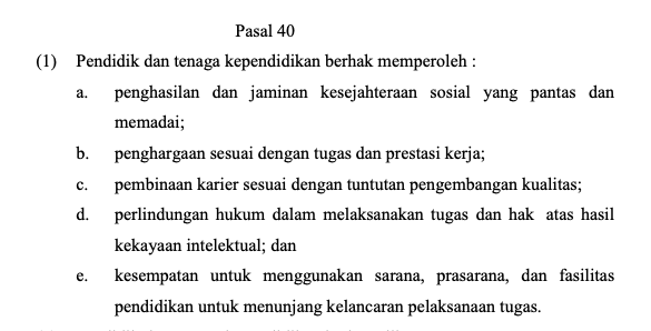 Saya cek di Undang-Undang 20/2003 tentang Sistem Pendidikan Nasional, nggak ada bahas-bahas gizi sama sekali tuh, Pak? 

Yang jelas ada malah pasal tentang jaminan hak pendidik dan tenaga kependidikan. Ini sudah belum?

Monggo peraturannya bisa dibaca: peraturan.bpk.go.id/Details/43920/…