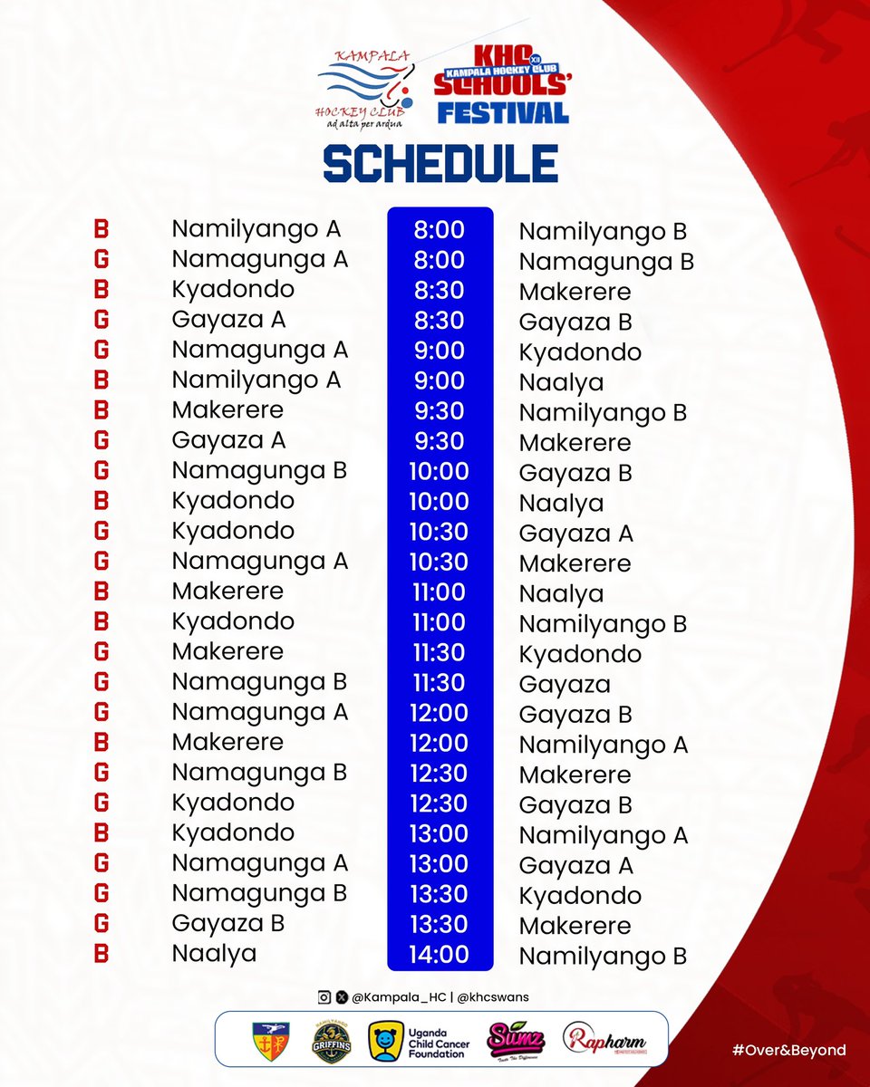 Our schedule for the 12th edition.
Games are set to be played on pitches 1 and 2.
#OverandBeyond