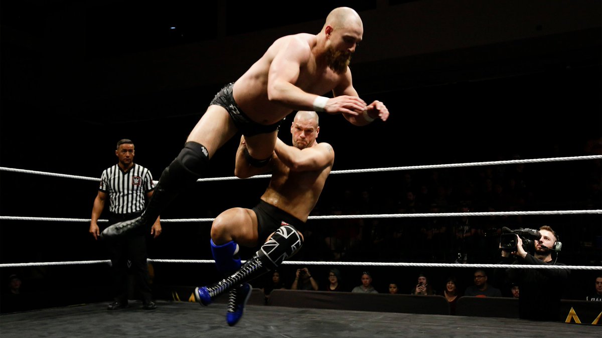 NXTUK_Legacy's tweet image. Feb. 27, 2019:

At Phoenix Convention Center, Grizzled Young Veterans (#JamesDrake &amp;amp; @ZackGibsonGYV) successfully defended the #NXTUK Tag Team Titles against @_starDESTROYER &amp;amp; #DannyBurch in a highly-contentious main event showdown. 

📸 WWE