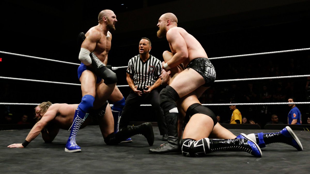 NXTUK_Legacy's tweet image. Feb. 27, 2019:

At Phoenix Convention Center, Grizzled Young Veterans (#JamesDrake &amp;amp; @ZackGibsonGYV) successfully defended the #NXTUK Tag Team Titles against @_starDESTROYER &amp;amp; #DannyBurch in a highly-contentious main event showdown. 

📸 WWE