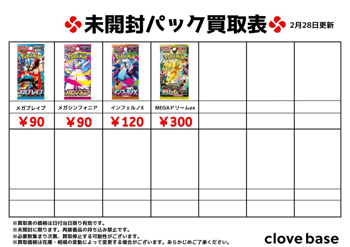 ⭐️ ポケモンカード未開封パック買取表3⃣⭐️ #メガブレイブ #メガ