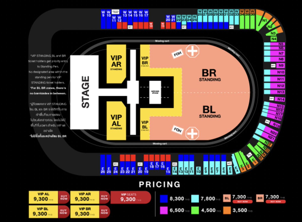 เอาสมองหมาที่ไหนคิดว่าบัตร 8.3k ยังต้องไปนั่งหลังใคร ทำไมจะต้องมีวีไอพีนั่งทั้งที่มันรีสตริค บัตรยืนจะเยอะไปไหนทำไมไม่ตั้งซีทขึ้นมา บัตรดอย 7.8k-6.5k แม่งโคตรจะอุบาทว์ ระยะ 8.3k ห่างกับ 4.5k เท่าหีมด บัตรถูกสุด 3.5k ให้มาเหมือนเขินที่ถูกสุดจะเป็น 4.5k แถมยังนั่งเหมือนไปขอเข้าฟรี