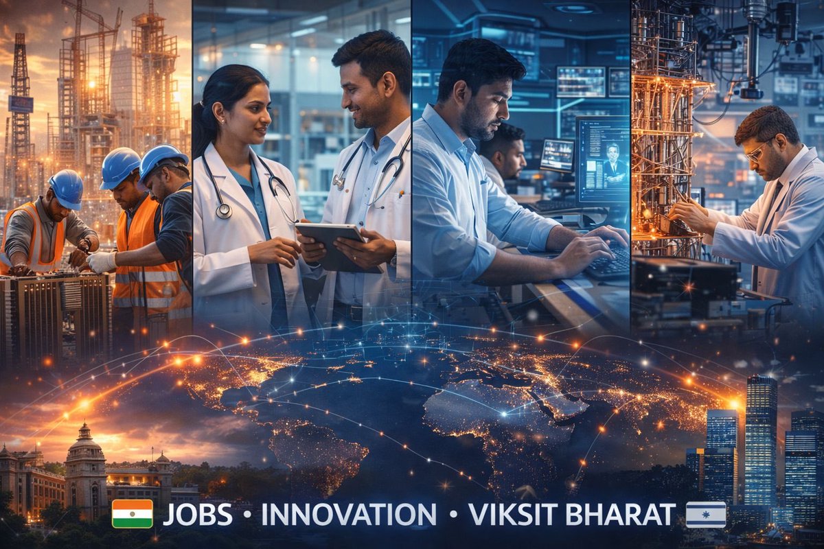 DataKiVani's tweet image. Tweet 4/4
Jobs &amp;amp; Innovation for YOU 💼🚀
🤝 Thousands of Indian workers in Israel (construction/healthcare)—recruitment expanding
💡 Emerging hubs in Bengaluru-Tel Aviv for AI, Quantum &amp;amp; tech collab
🇮🇳🇮🇱 Built on trust, tech &amp;amp; tenacity. Viksit Bharat rising!
#ModiNetanyahu