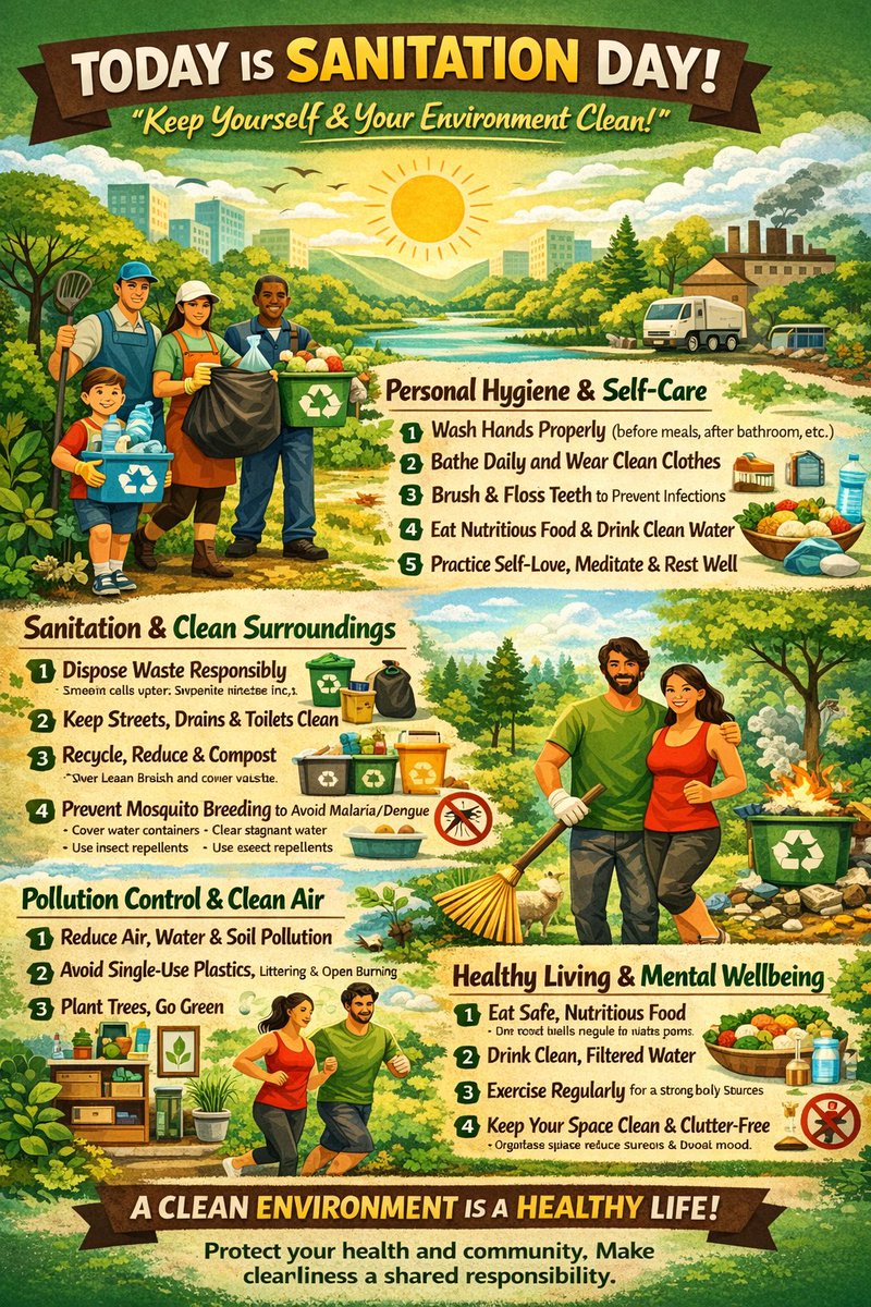 Good morning lovelies 💖😊
Today, on Sanitation Day, we celebrate the power of cleanliness for ourselves, our communities, and our planet. Good hygiene, proper sanitation, and mindful self-care are not just routines,  they are essential steps to prevent disease, reduce pollution,