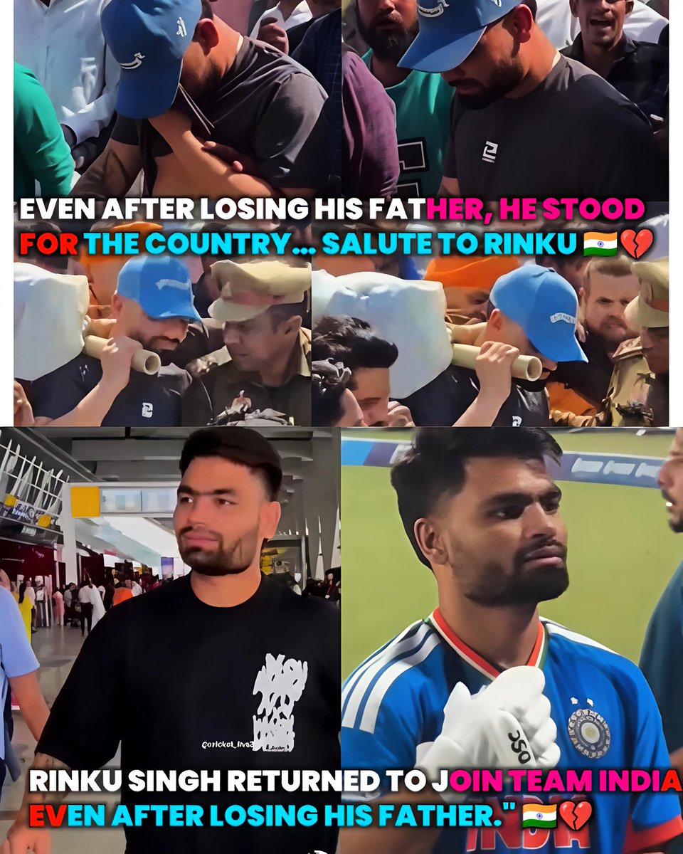 It hasn't even been 10 hours since he lost his father... But Rinku Singh is still traveling to Kolkata to join Team India, fueled by determination and courage. 1st, quarter-final against the West Indies... Tears in his eyes, pain in his chest—but only in his heart, driving him