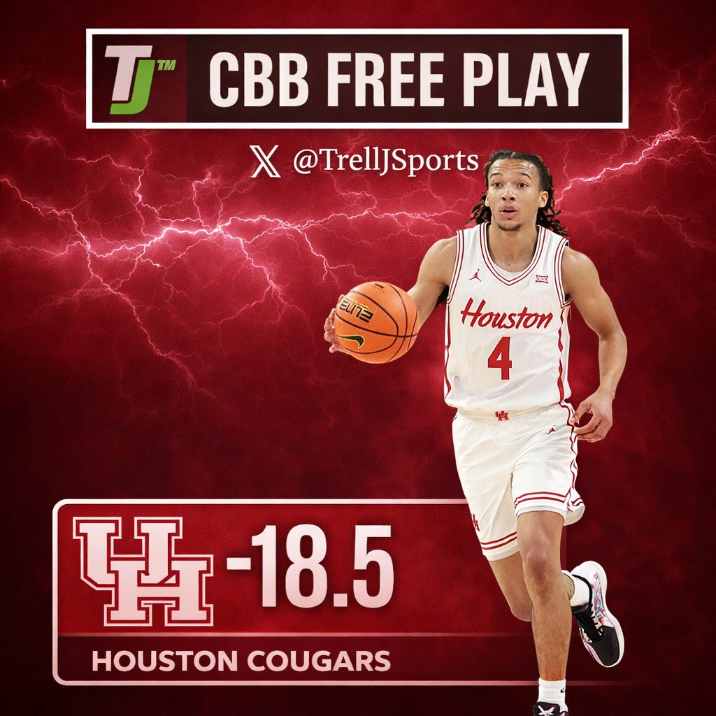 TrellJSports's tweet image. 🏀 CBB POD 

Houston Cougars -18.5 (-115) 3U ⭐️ 

Like if riding with me ❤️

#GoCoogs