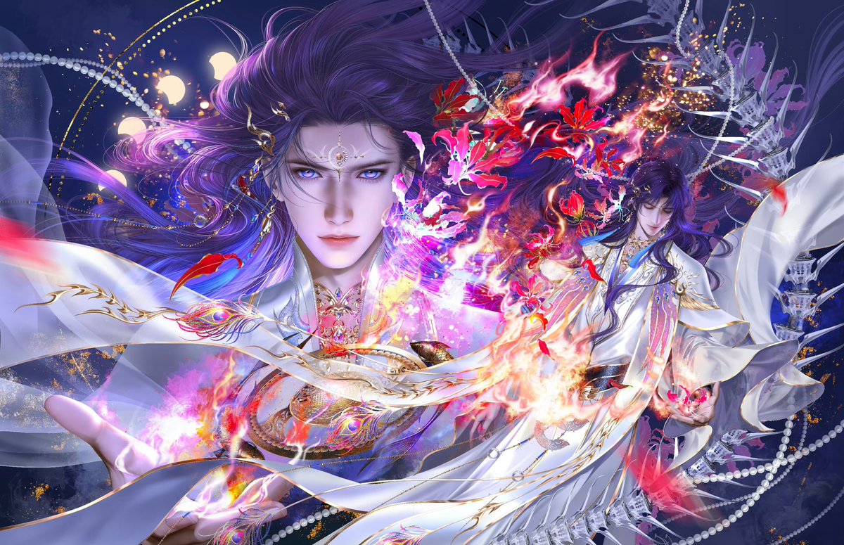 “Divine Descent” : Rafayel Birthday Celebration Illustration Revealed

Above the sea of clouds, the sun and moon take their turns, and flames coil at His side.

Waves surge into fire, 
water and flame thriving in symbiosis.

All phenomena between heaven and earth lie within the