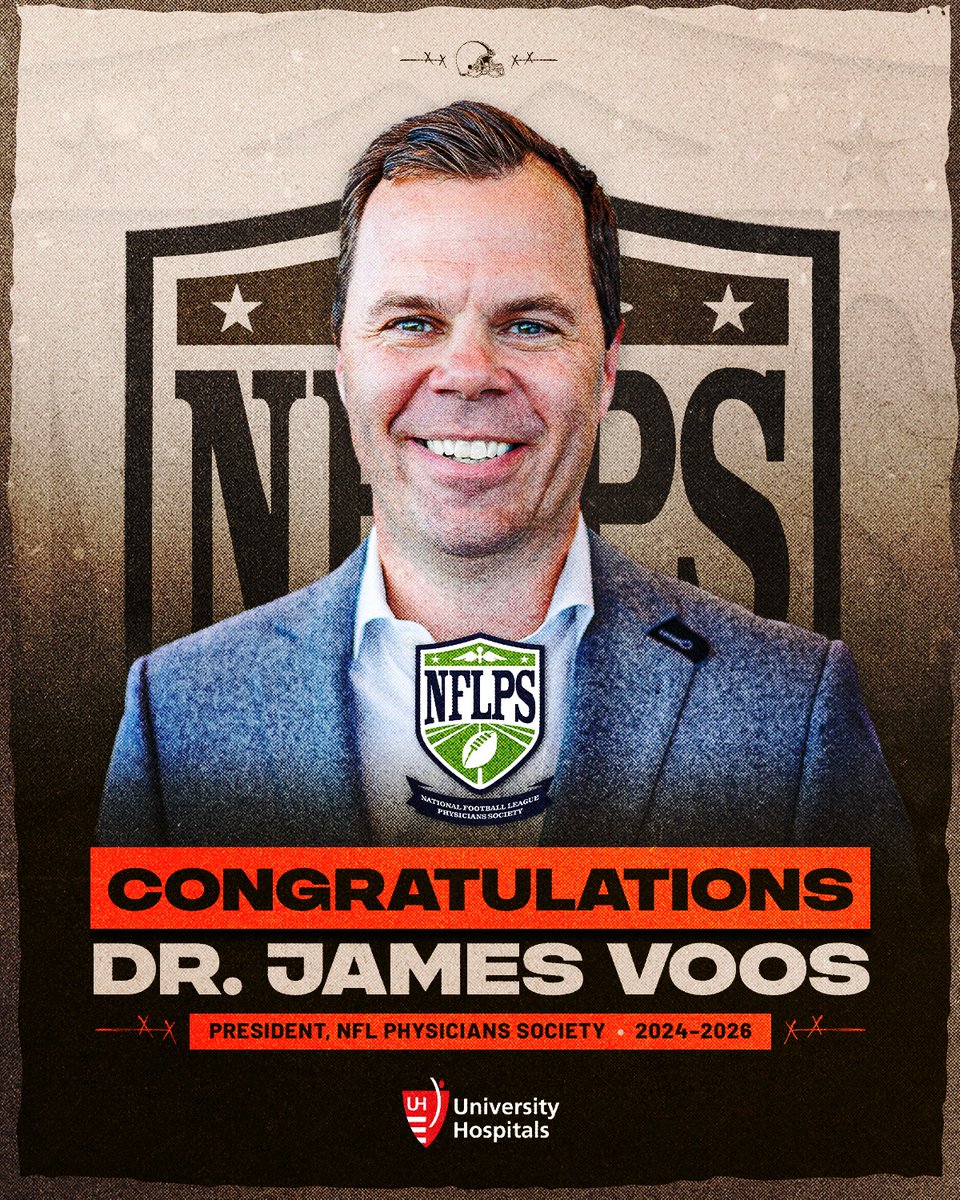 Congratulations to Dr. James Voos, Head Team Physician for the Browns, on a successful two-year term as the President of the NFL Physicians Society. You continue to advance and innovate player health and safety and we appreciate all that you do for the Cleveland Browns, University Hospitals, and all athletes - Pee Wee to Pro - in Northeast Ohio and beyond!