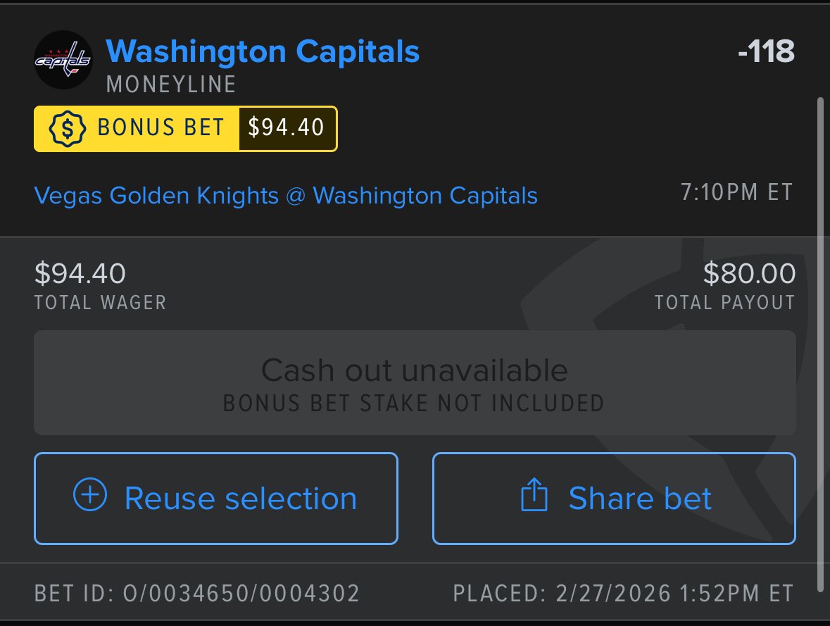 TheBettingM's tweet photo. 💰 $1,000 Bankroll Challenge🪜

Current Bankroll: $890.4

Plays for 2/27:
🏀 Kent State +3.5 (-110) ⭐️⭐️⭐️⭐️ $88 -> $168
🏒 Capitals ML (-118) ⭐️⭐️⭐️⭐️ $94.4 -> $174.4

Slip posted below👇

#BankrollChallenge #TheBettingM #GamblingX https://t.co/v2Dnl1A4YC