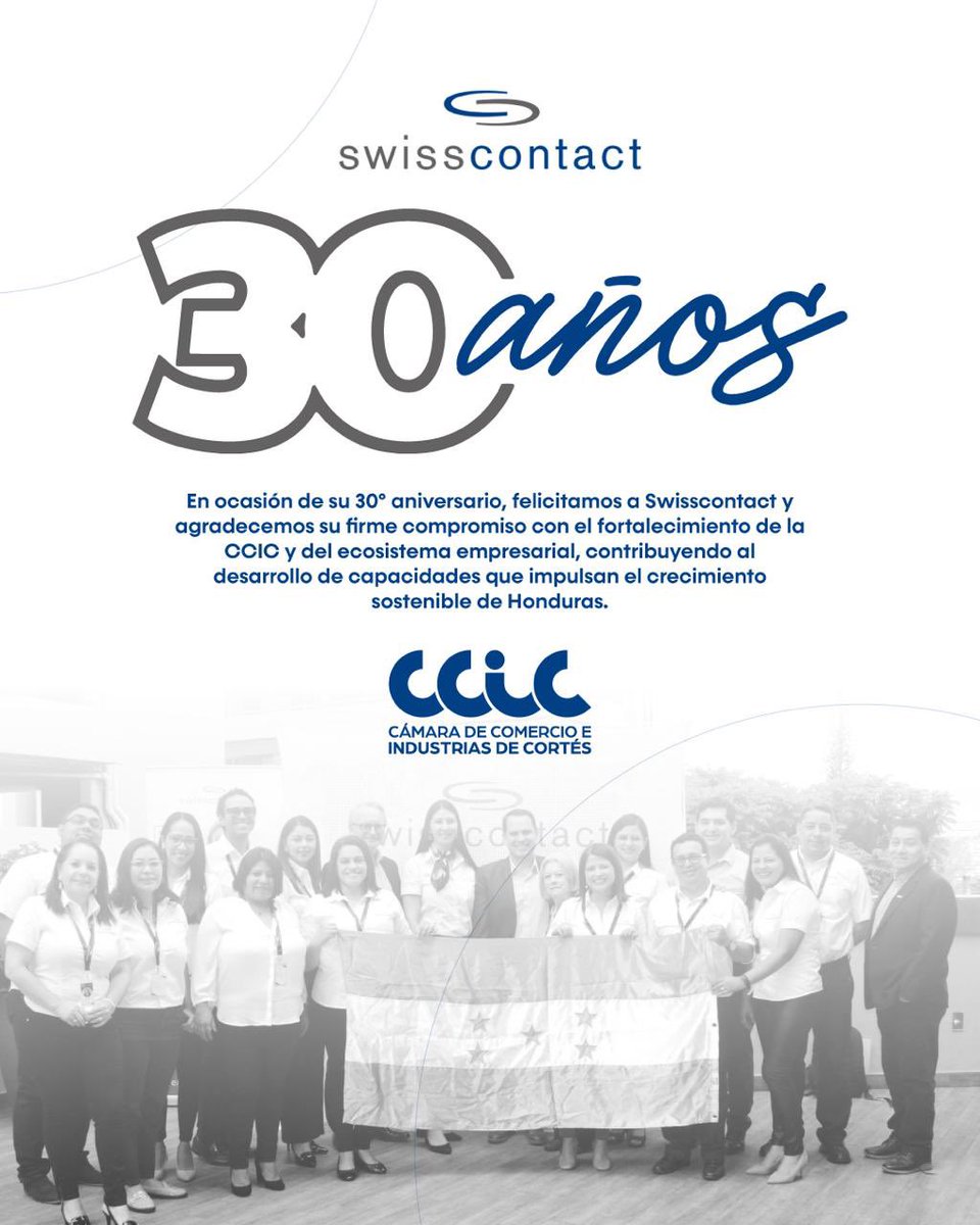 CCICHN's tweet photo. Felicitamos a @Swisscontact #Honduras por 30 años impulsando el desarrollo empresarial productivo del país.

Reconocemos el compromiso de su equipo en fortalecer capacidades e instituciones.

Su labor ha sido clave para construir una Honduras más preparada, competitiva e inclusiva.