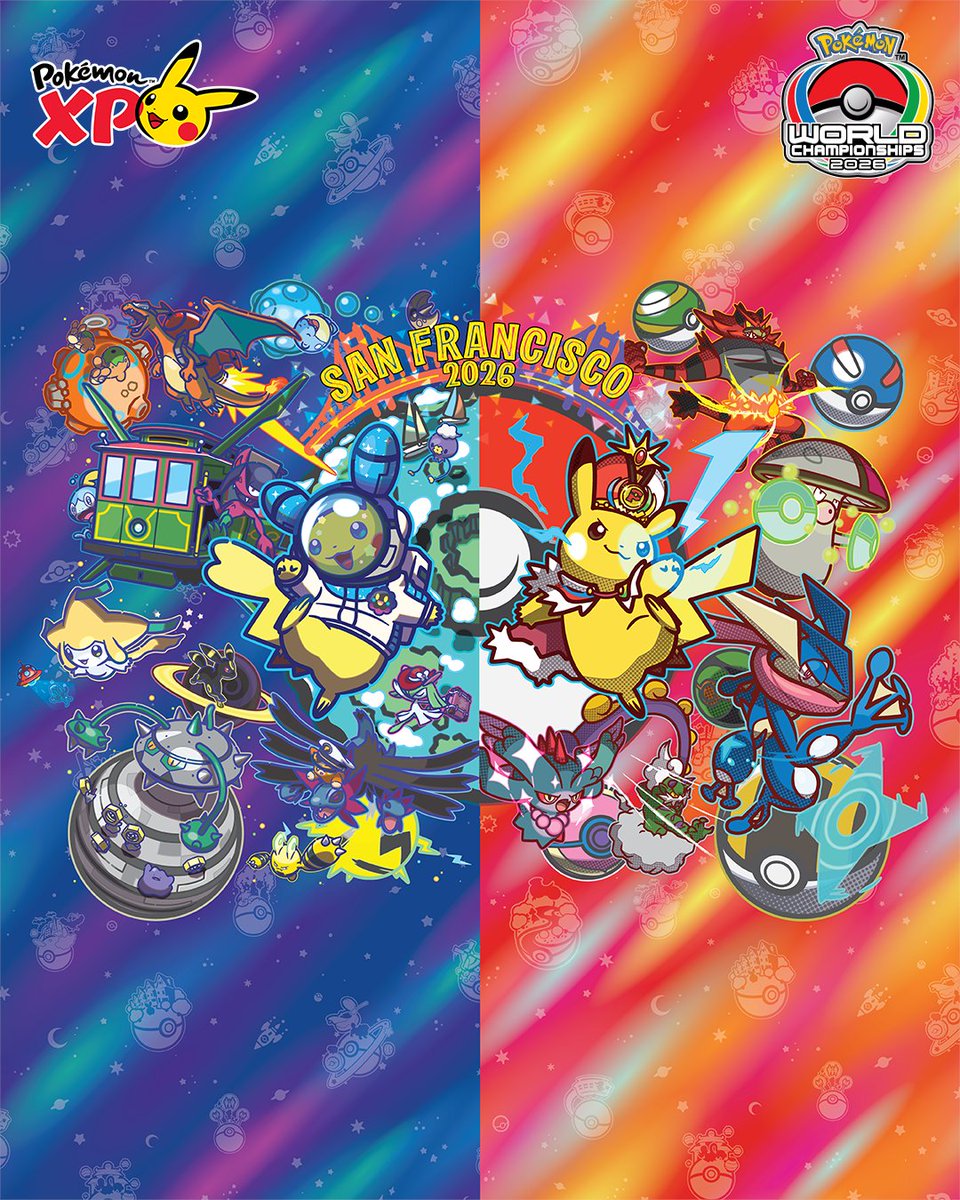 ElCentroPokemon's tweet photo. Genial arte de #PokemonXP a la par  del Campeonato Mundial Pokémon 2026, que tomará lugar en San Francisco, California, del 28 al 30 de agosto ⚡ #Pokemon30 #PokemonDay #DiadePokemon #CentroPokemon https://t.co/8Z3aLFZcld