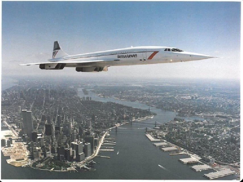Concorde jet over New York 1980's.
But, but... where was the fuel?