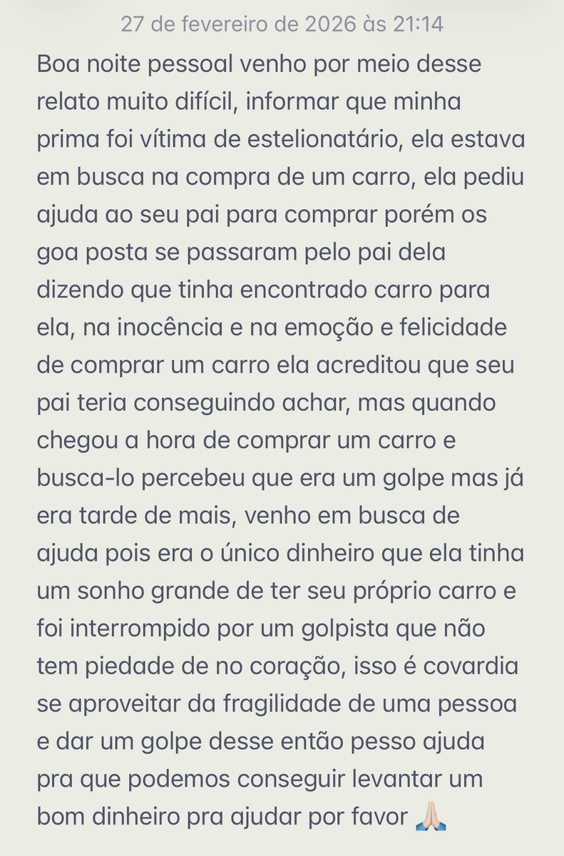 GeisaCarvalh0's tweet photo. NOTA DE PEZAR-Peso que entram em contato comigo pelo Twitter mesmo vamos ajudar pelos menos recuperar metade do valor perdido, eu acredito em acredito em DEUS e que ainda acredito ainda tem pessoas boas nesse mundo com coração bom 🙏🏻🙏🏻- compartilhem qualquer ajuda será bem vinda. https://t.co/L7YD8PTJCS