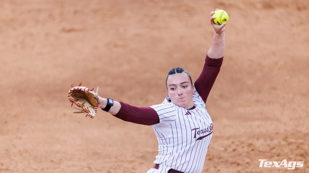 KayNaegeli's tweet photo. KATE MUNNERLYN ‼️

The third-generation Aggie pitches A&amp;M's first perfect game since 2005 vs. Kennesaw State tonight 🥎👍 https://t.co/StYiMrQU5d