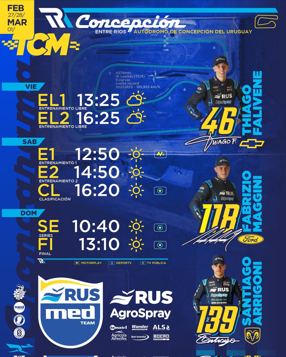 RusMedTeam's tweet photo. ✅️ CRONOGRAMA 
#TCM #TCPM

✔️ Thiago Falivene
✔️ Fabri Maggini
✔️ Santi Arrigoni
✔️ Máximo Costanzo 

🔷 @consultoramed 
@mauromedina74

💙 #MasQueUnEquipo 
@ruseguros
@RUSDeportes
@AgroSprayAR
@WanderLub
@Exintrader
@AgriLiquid
#SealInnovation
#AgricolaArrecifes https://t.co/edaI5kgOO7
