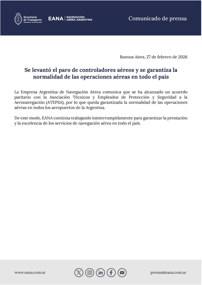 EANAoficial's tweet photo. Comunicado de prensa https://t.co/ePoKNptT4g
