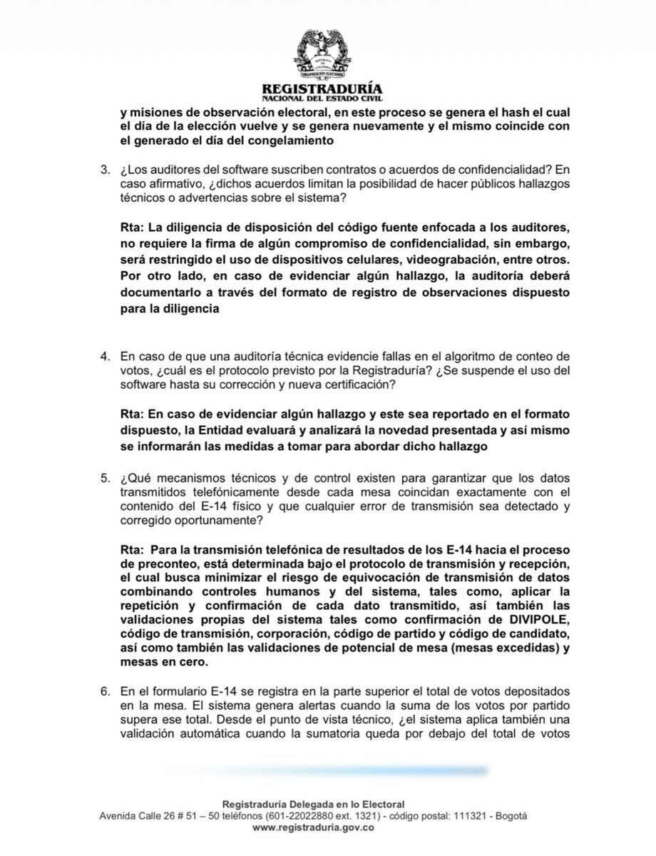 Registraduria's tweet photo. Dentro del compromiso institucional con la transparencia y las garantías del proceso electoral, la Registraduría Nacional da respuesta a las inquietudes formuladas por el ministro Armando Benedetti relacionadas con la organización y preparación de los comicios del próximo 8 de marzo.