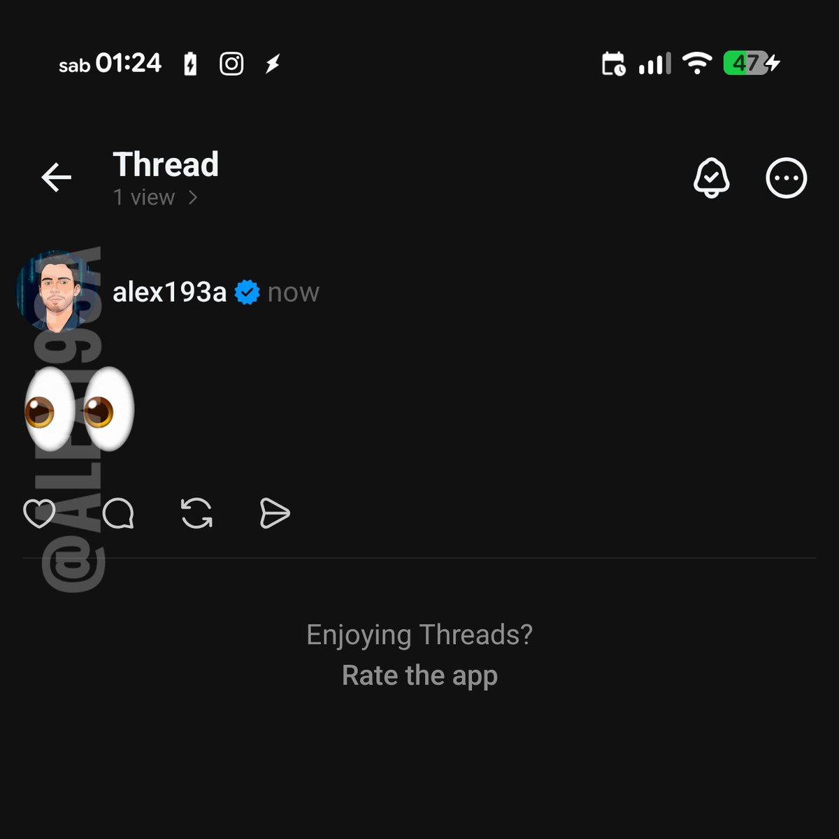 alex193a's tweet image. #Threads will use a larger font for posts that contain just a single emoji 👀