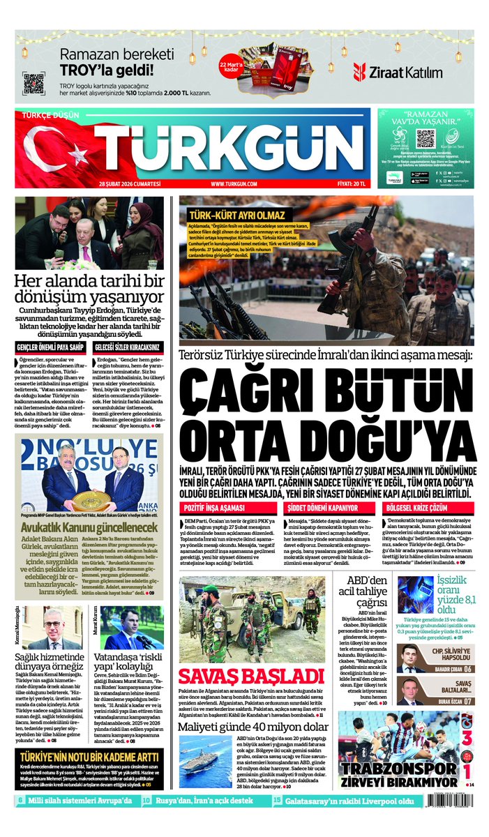 Gazetemizin 28 Şubat Cumartesi baskısını inceleyebilirsiniz... #Türkgün #turkgungazetesi