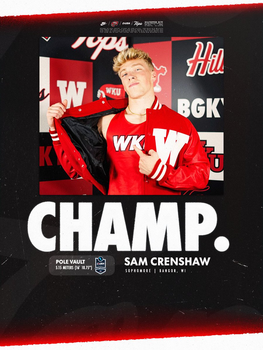 WKUXCTF's tweet photo. πΏππ½π ππππ π€
Sam Crenshaw is your 2026 Indoor Pole Vault CUSA Champion!!!
#TopsOnTop https://t.co/d7SyRa3GQb
