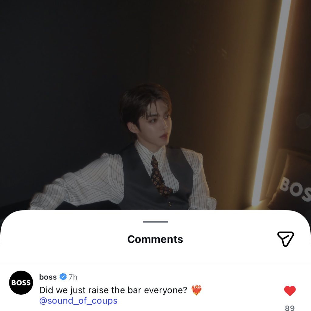 daniel grieder (ceo of hugo boss) and boss commented on scoups ig posts!

👤 "you're a true BOSS! Thank you for joining us again"
👔 "Presence? Undeniable – glad you enjoyed the show BOSS 🔥"
👔 "Did we just raise the bar everyone? ❤️‍🔥"

#SCOUPSxBOSSFW26 #BeYourOwnBOSS