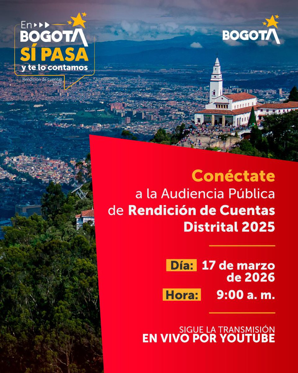 🔔Te invitamos a la Audiencia Pública “En Bogotá Sí Pasa y te lo contamos”.

📖 Cada resultado presentado puede ser consultado y verificado por la ciudadanía en el Portal Datos para la Transparencia.

#EnBogotáTeLoContamos 👉🏻 youtube.com/@AlcaldiaBogota