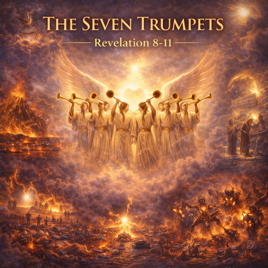 TNTJohn1717's tweet photo. The Seven Trumpets — Revelation 8–11 Overview

Progressive judgments intensifying wrath

Introduction

When the Holy Ghost opens Revelation 8, He is no longer speaking in soft suggestions and Sunday school sketches. The Lamb has taken the book, the seals have been opened, and heaven is done tolerating man’s rebellion. What follows is not “poetic symbolism” about political stress or personal anxiety. What follows is the wrath of Almighty God stepping into history in measured stages, like a Judge who has listened long enough. The seven trumpets are not God “trying to get man’s attention” the way modern preachers talk. They are God taking the world apart piece by piece because it refused His Son, mocked His Book, and worshipped the creature more than the Creator. The trumpets are the sound of a court sentence being carried out.

And notice how the Lord does it. He does not drop the whole thing at once. He escalates. He intensifies. He turns the screws tighter with each blast. That is exactly what Revelation 8–11 is: progressive judgments that increase in severity, scope, and directness. The first four trumpets strike creation itself, like God slapping the table of the earth so hard that everything on it trembles. The last three are called woes because they aim more directly at men, not just their environment. “Woe, woe, woe, to the inhabiters of the earth” (Revelation 8:13). That is not a metaphor. That is a warning label.

If you cannot handle that, then you have not yet settled something basic. God is holy. God is patient. But God is also a consuming fire. “It is a fearful thing to fall into the hands of the living God” (Hebrews 10:31). The seven trumpets are God proving that He meant what He said when He warned the world about sin, judgment, and the day of the Lord. They also prove that the Tribulation is not the Church Age, and the wrath in Revelation is not some vague spiritual warfare in the believer’s mind. This is literal judgment on a literal world, during a literal time of trouble, preparing the literal return and reign of Jesus Christ. “For then shall be great tribulation, such as was not since the beginning of the world to this time, no, nor ever shall be” (Matthew 24:21).

1. Silence in Heaven and the Prayer Bowl Turning into Fire

Revelation 8 begins with a strange thing for heaven: silence. “And when he had opened the seventh seal, there was silence in heaven about the space of half an hour” (Revelation 8:1). Heaven is not silent in Revelation. Heaven is usually singing, shouting, praising, and declaring the worthiness of the Lamb. So when heaven goes silent, it is the hush that falls in a courtroom right before the sentence is read. It is the pause right before the hammer drops. It is God letting every created intelligence feel the weight of what is about to happen.

Then you see the mechanics of judgment, and it is not human politics. “And I saw the seven angels which stood before God; and to them were given seven trumpets” (Revelation 8:2). These are not church trumpets. These are not the trump of God for the blessed hope. These are angelic trumpets of war and wrath. At the same time, the Holy Ghost shows you something that makes religious people uncomfortable: prayer is involved. “And another angel came and stood at the altar, having a golden censer… and the smoke of the incense… ascended up before God out of the angel’s hand” (Revelation 8:3–4). In other words, God has heard the cries of His people. He has heard every martyr under the altar asking, “How long, O Lord” (Revelation 6:10). He has heard the groaning of Israel in Jacob’s trouble. He has heard the prayers of saints that were laughed at on earth.

And then the scene turns violent on purpose. “And the angel took the censer, and filled it with fire of the altar, and cast it into the earth” (Revelation 8:5). What was incense becomes fire. What was prayer becomes judgment. That is a doctrine modern Christianity will not preach,