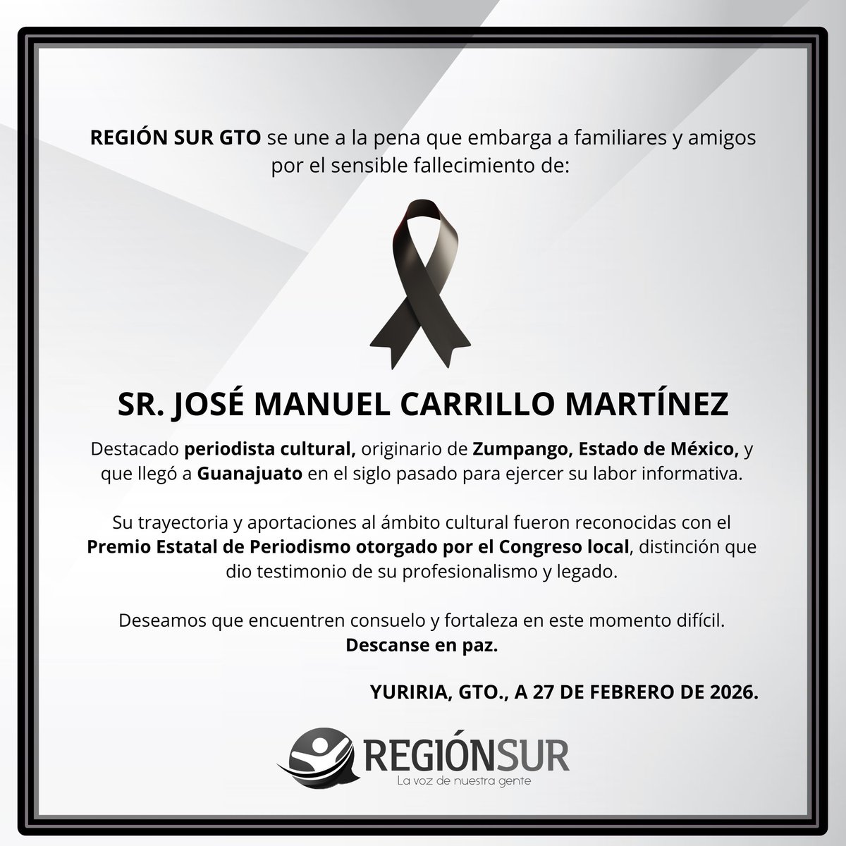 Hoy despedimos a un referente del periodismo cultural, cuya pasión por las letras y el arte dejó huella en #Guanajuato desde el siglo pasado. Descanse en Paz, José Manuel Carrillo Martínez, periodista cultural.