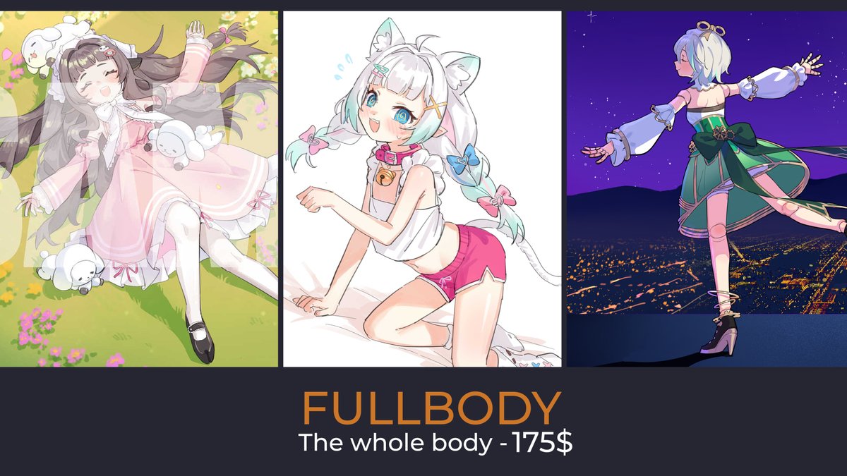 hi

I'm opening comms, currently taking 4 slots for main comms.

Trying out new things in the simple tier (4th image). I'll be taking these on the side and doing them as I go, if you're interested I'll put you on a waitlist.

Check T&amp;C before DMing, carrd in bio

RTs appreciated 