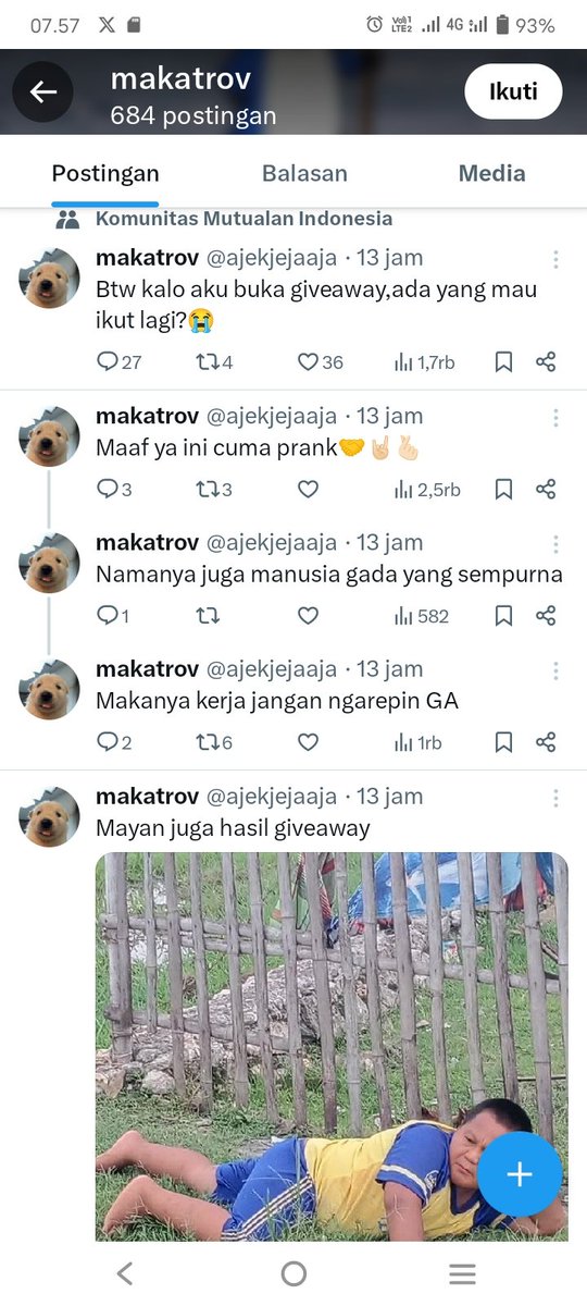 Halo mutualan ku
Cuma mau ingetin doang.
Ini akun cuma cari followers 
GA nya cuma prank doang.
Dia ngaku sendiri