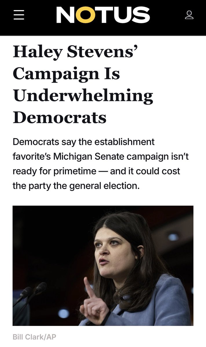 [[FirstName]], I have some tough news from a <a href="/HaleyforMI/">Haley Stevens</a> supporter: “She’s just not great in terms of how she presents.”

notus.org/2026-election/…