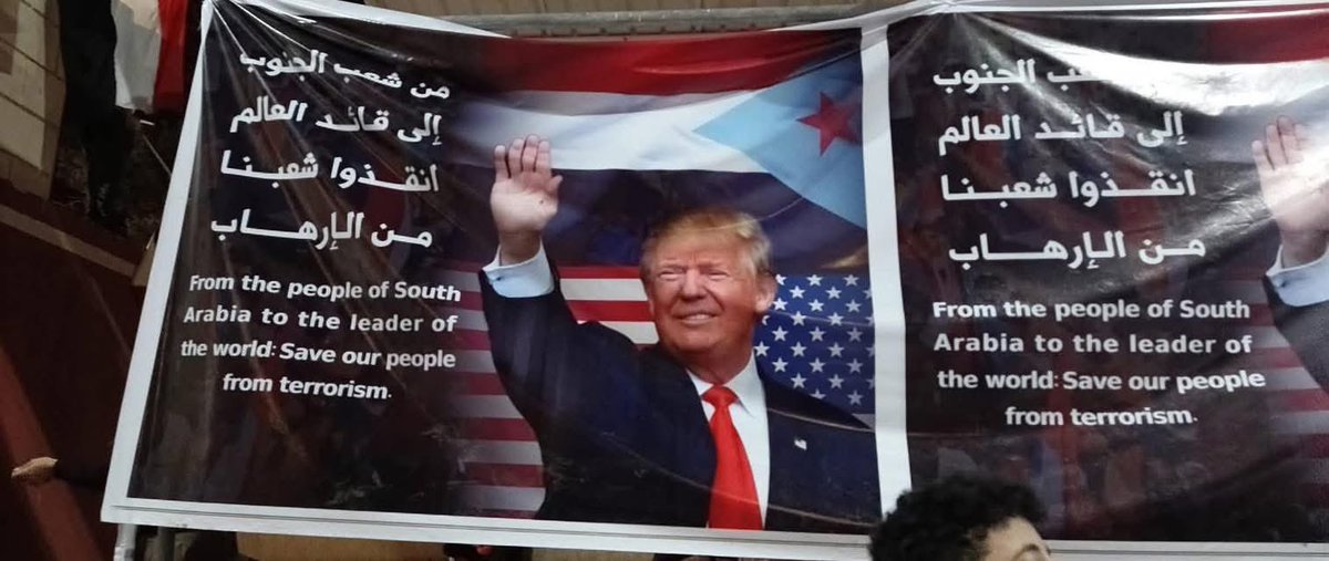 NajTV's tweet photo. The demonstrators of South Arabia state in #Aden city now calling Mr. president @realDonaldTrump to support their demands and support the declaration of their independence from #Yemen occupied https://t.co/hmfdfyxVtm