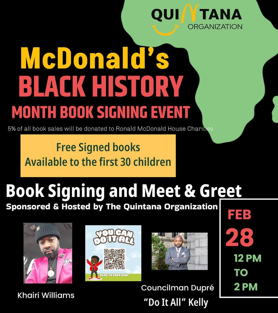 7_Mile_Savage's tweet photo. Meet the Rap Legend Councilman this weekend! 
Dupré  "Do It All"  Kelly      Book Signing  📚
Date: Saturday Feb 28      Time: 12pm-2pm    
Location:  McDonald's      🍔🍟🍦🥤🧋
334 West Market St. Newark, New Jersey 
#ChiefRocka  #LordsOfTheUnderground https://t.co/oZAjodYNWf
