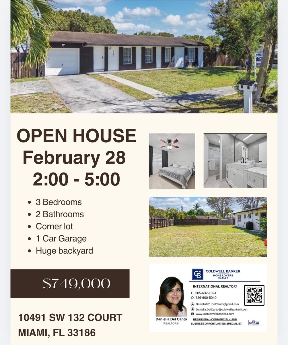 EdgarArmstrong's tweet photo. 🏡 OPEN HOUSE – February 28 | 2:00 PM – 5:00 PM #OpenHouse #MiamiOpenHouse #KendallHomes #MiamiRealEstate #JustListed #HouseForSale #CornerLot #BackyardSpace #SouthFloridaLiving #DreamHome #MiamiHomesForSale https://t.co/jVT4vbLVas